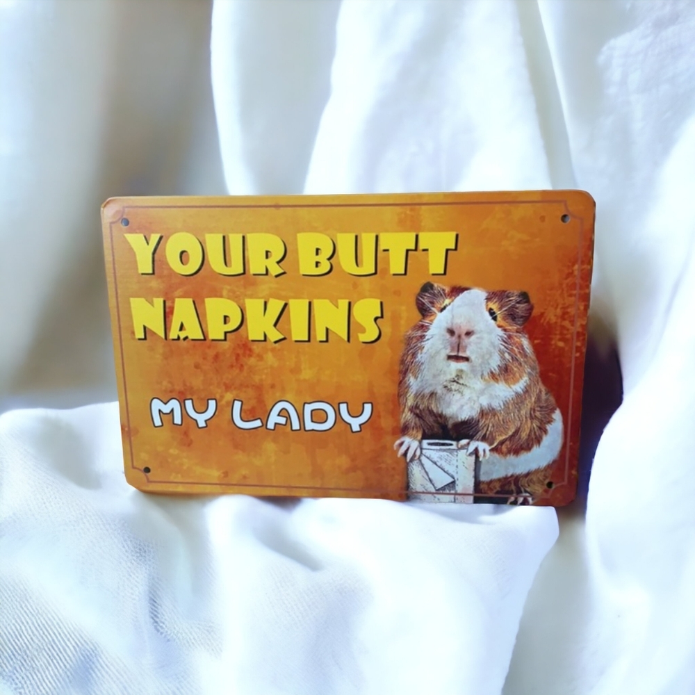 Metal Tin Sign Bathroom Wall Decor Toilet Paper Funny Guinea Pig 8x10